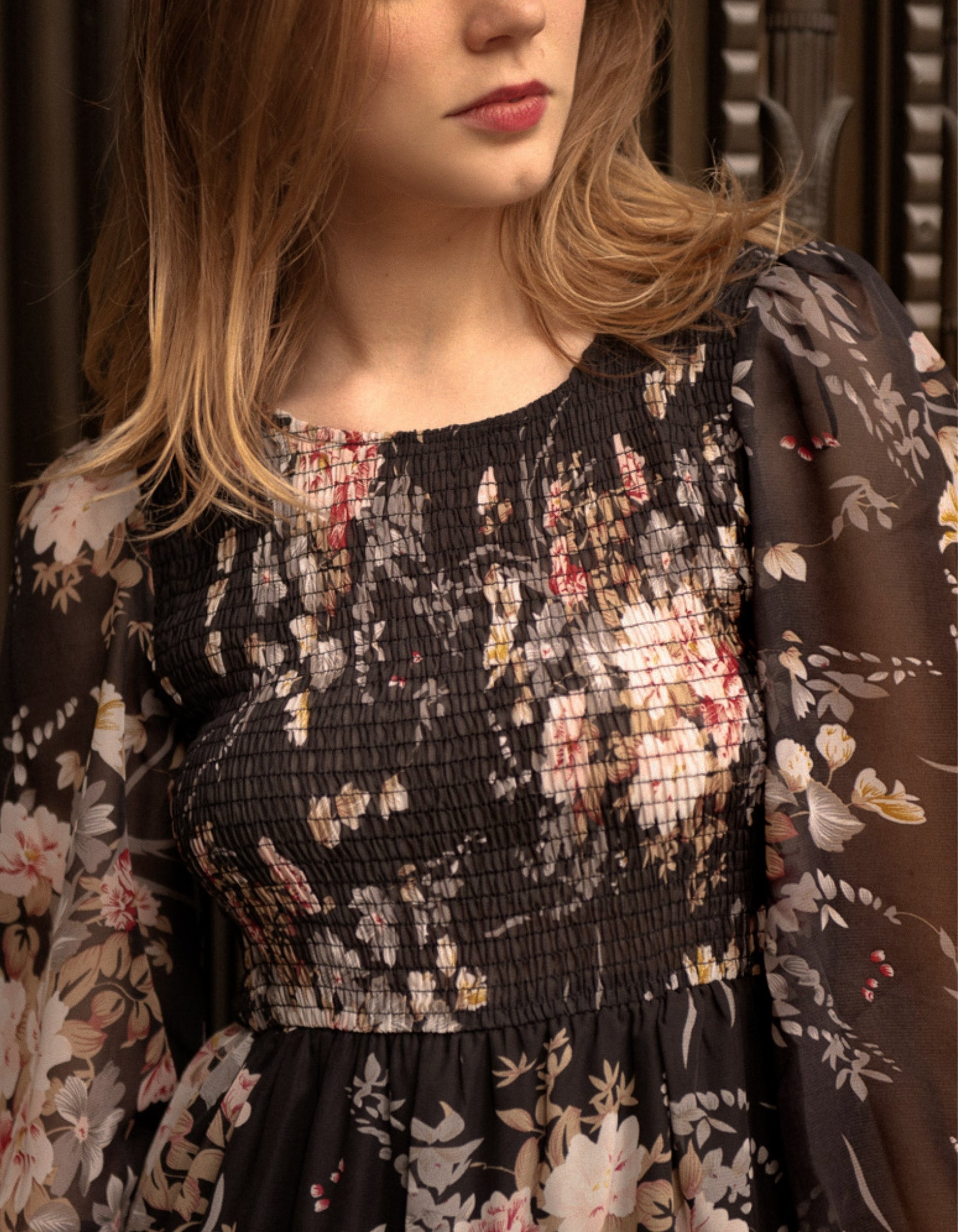 Sonia Midi Dress Tiered Elasticized Bust Flowers - armamenter