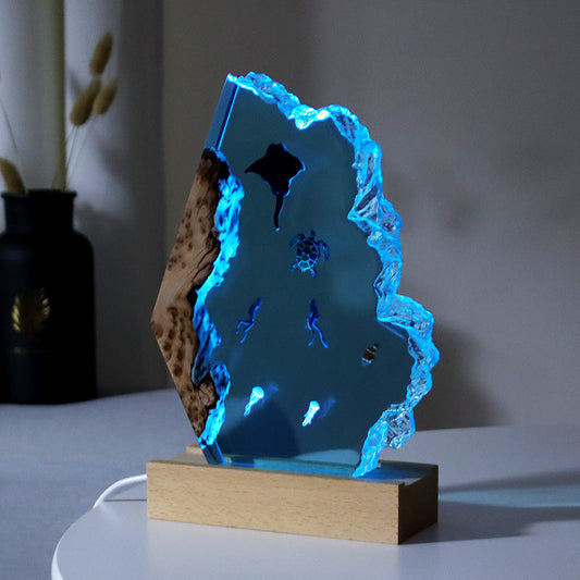TESTING Home Ornament Whale Diver Art Decoration Solid Wood Resin Night Light  940g