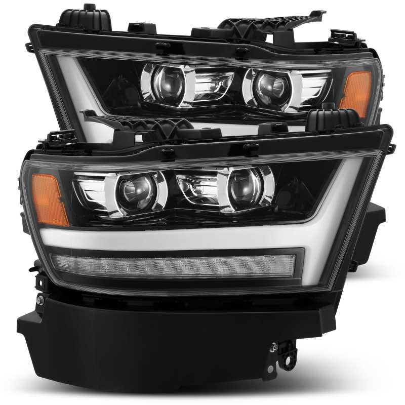 AlphaRex 19-20 Dodge Ram 1500 LUXX LED Proj Headlights Plank Jet Blk w/Activ Light/Seq Signal/DRL - armamenter