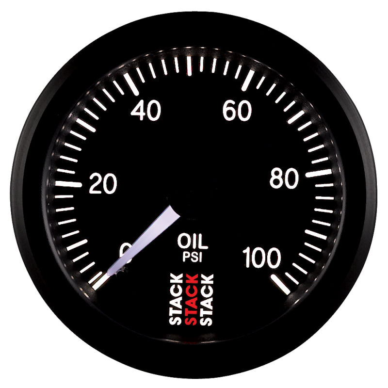 Autometer Stack 52mm 0-100 PSI 1/8in NPTF (M) Mechanical Oil Pressure Gauge - Black - armamenter