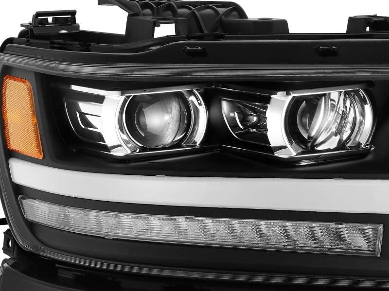 AlphaRex 19-20 Dodge Ram 1500 LUXX LED Proj Headlights Plnk Style Black w/Activ Light/Seq Signal/DRL - armamenter