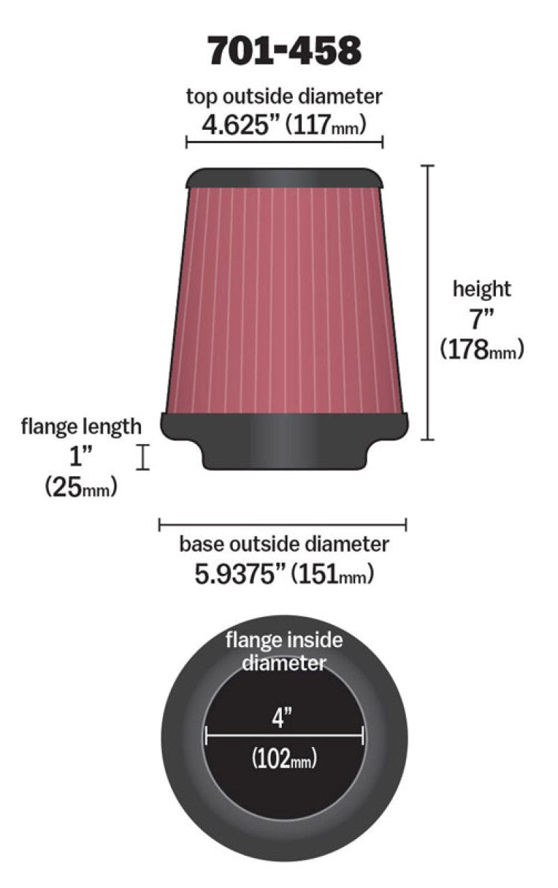 Airaid Universal Air Filter - Cone 4 x 7 x 4 5/8 x 7 w/ Short Flange - armamenter