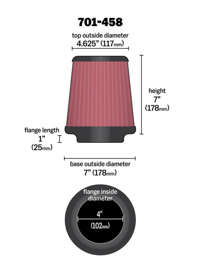 Airaid Universal Air Filter - Cone 4 x 7 x 4 5/8 x 7 w/ Short Flange - armamenter