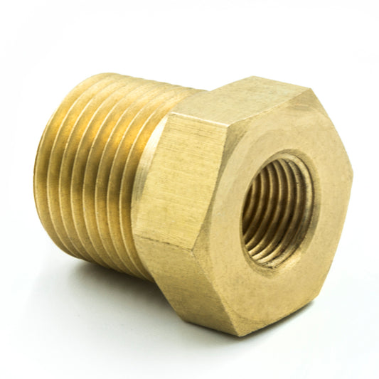 Autometer Brass Adapter Fitting - 3/8in NPT Male - 1/8in NPT Female - armamenter