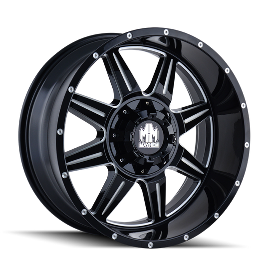 Mayhem 8100 Monstir 20x9 / 6x120 BP / 0mm Offset / 78.1mm Hub Black w/ Milled Spokes Wheel
