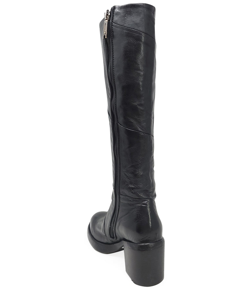 Madison Maison Black Leather Platform Knee High Boot - armamenter