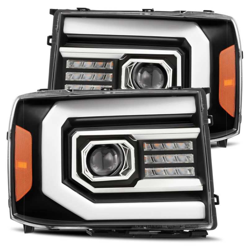 AlphaRex 07-13 GMC 1500HD PRO-Series Proj Headlights Plank Style Matte Blk w/Activ Light/Seq Signal - armamenter