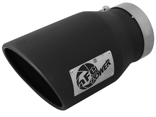 aFe MACHForce XP 5in 304 Stainless Steel Exhaust Tip 5 In x 7 Out x 12L in Bolt On Right - Black - armamenter