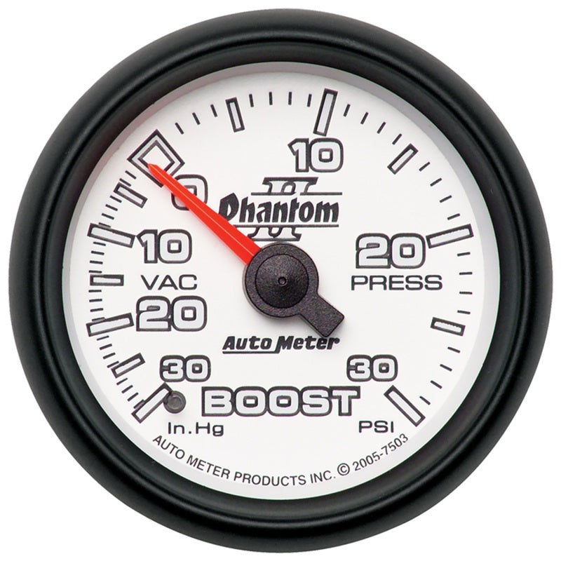 Autometer Phantom II 52.4mm Mechanical Vacuum / Boost Gauge 30 In. HG/30 PSI - armamenter