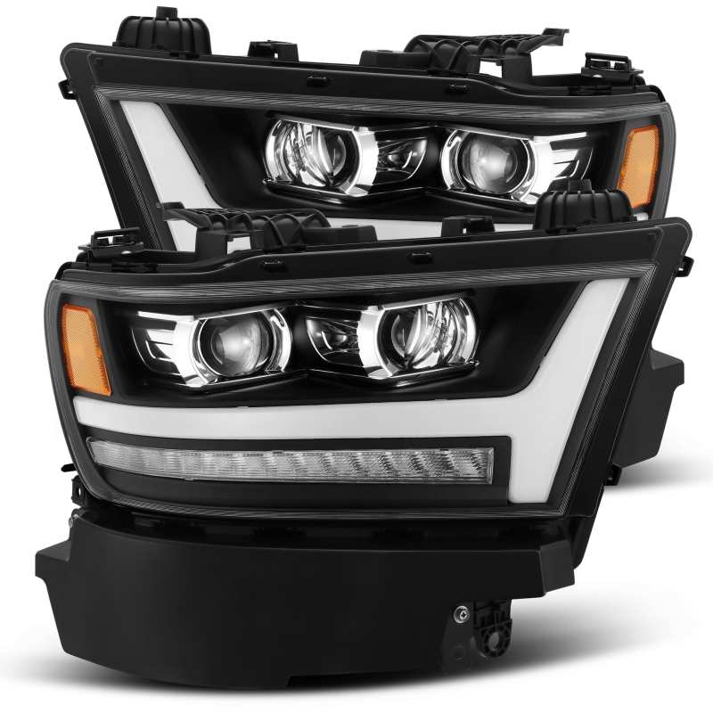 AlphaRex 19-20 Dodge Ram 1500 LUXX LED Proj Headlights Plnk Style Black w/Activ Light/Seq Signal/DRL - armamenter