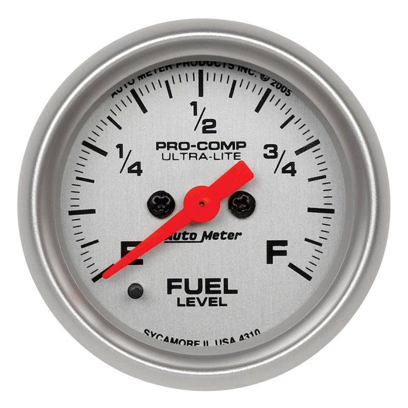 Autometer Ultra-Lite 52mm 0-280 ohm Adj Full Sweep Electronic Fuel Level Programmable Empty-Full  Ga - armamenter