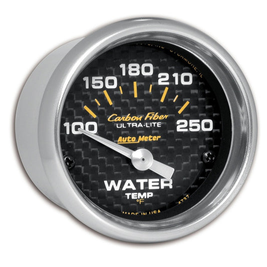 Autometer Carbon Fiber 52mm 100-250 Deg F Electronic Water Temp Gauge - armamenter