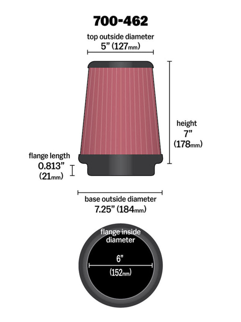 Airaid Universal Air Filter - Cone 6 x 7-1/4 x 5 x 7 - armamenter