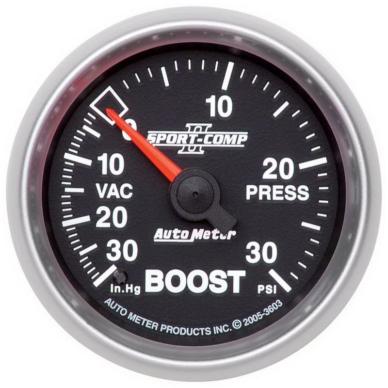 Autometer Sport-Comp II 52mm 30 PSI Mechanical Boost Vacumm Gauge - armamenter