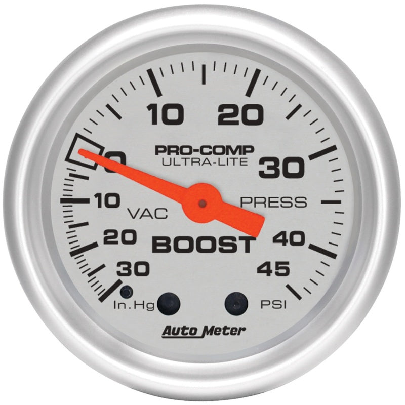 Autometer Ultra-Lite 52mm 30 IN HG/45 PSI Mechanical Boost/Vacuum Gauge - armamenter