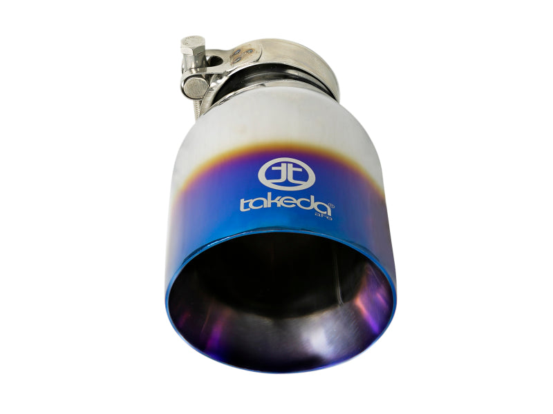 aFe Takeda 304 Stainless Steel Clamp-On Exhaust Tip 2.5in Inlet / 4in Outlet - Blue Flame - armamenter