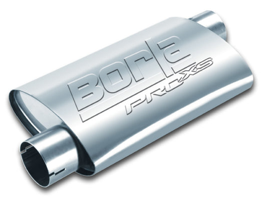 Borla Universal Pro-XS Oval 2in Inlet/Outlet Offset/Offset Notched Muffler - armamenter