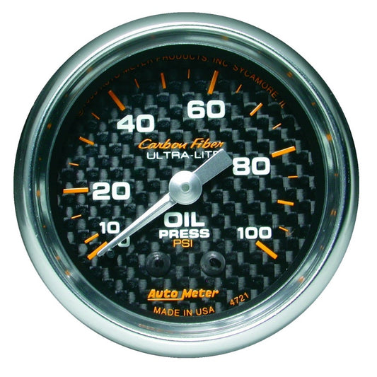 Autometer Carbon Fiber 52mm 100 PSI Mechanical Oil Pressure Gauge - armamenter