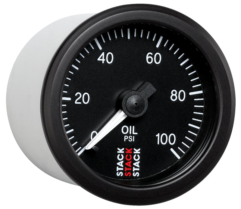 Autometer Stack 52mm 0-100 PSI 1/8in NPTF (M) Mechanical Oil Pressure Gauge - Black - armamenter