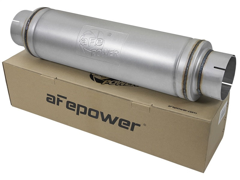 aFe ATLAS Aluminized Steel Muffler 5in Center/Center 24in L x 7in Diameter - Round Body - armamenter