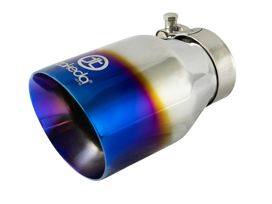 aFe Takeda 304 Stainless Steel Clamp-On Exhaust Tip 2.5in Inlet / 4in Outlet - Blue Flame - armamenter