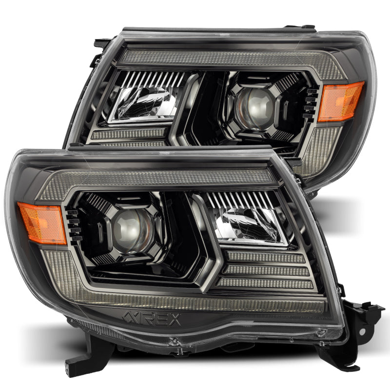 AlphaRex 05-11 Toyota Tacoma PRO-Series Projector Headlights Plank Style Design Alpha Black w/DRL - armamenter