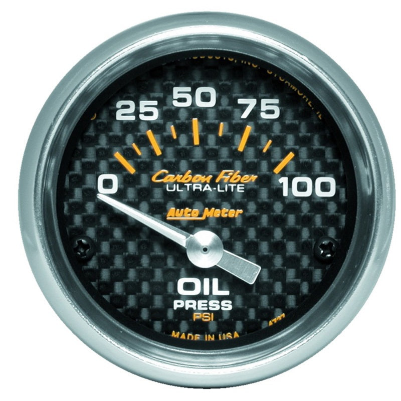 Autometer Carbon Fiber 52mm 100 PSI Electronic Oil Pressure Gauge - armamenter