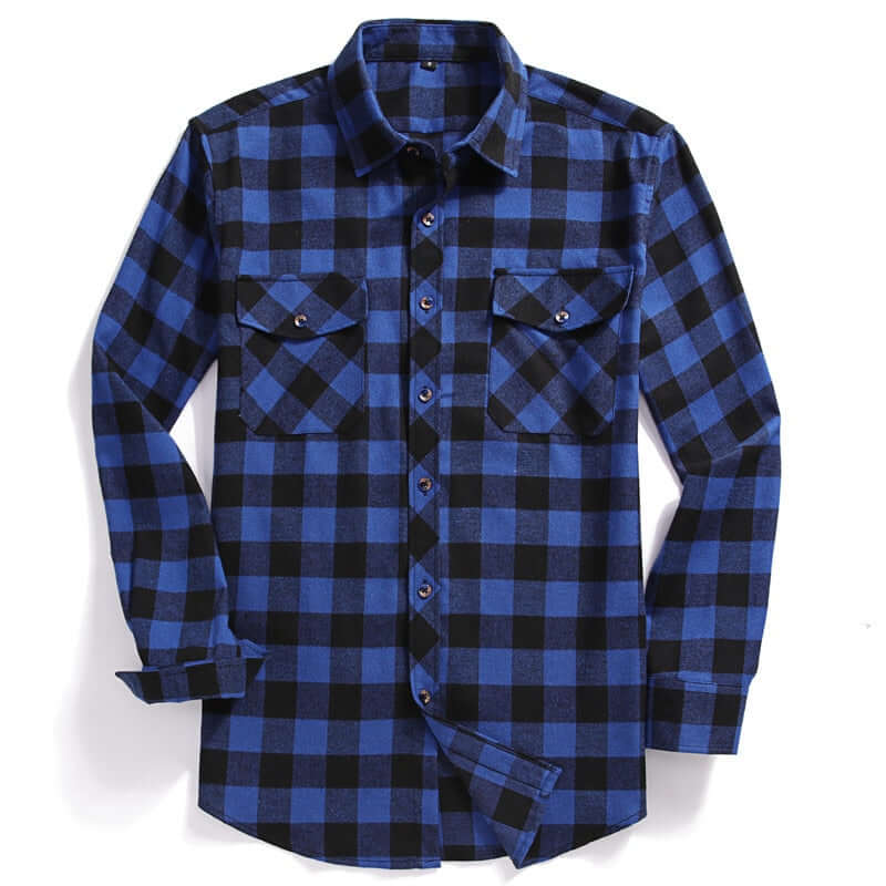 2022 New Men Casual Plaid Flannel Shirt Long-Sleeved Chest Two Pocket Design Fashion Printed-Button (USA SIZE S M L XL 2XL) - armamenter