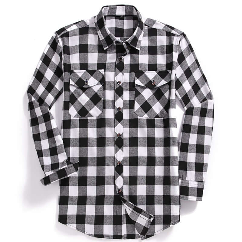 2022 New Men Casual Plaid Flannel Shirt Long-Sleeved Chest Two Pocket Design Fashion Printed-Button (USA SIZE S M L XL 2XL) - armamenter