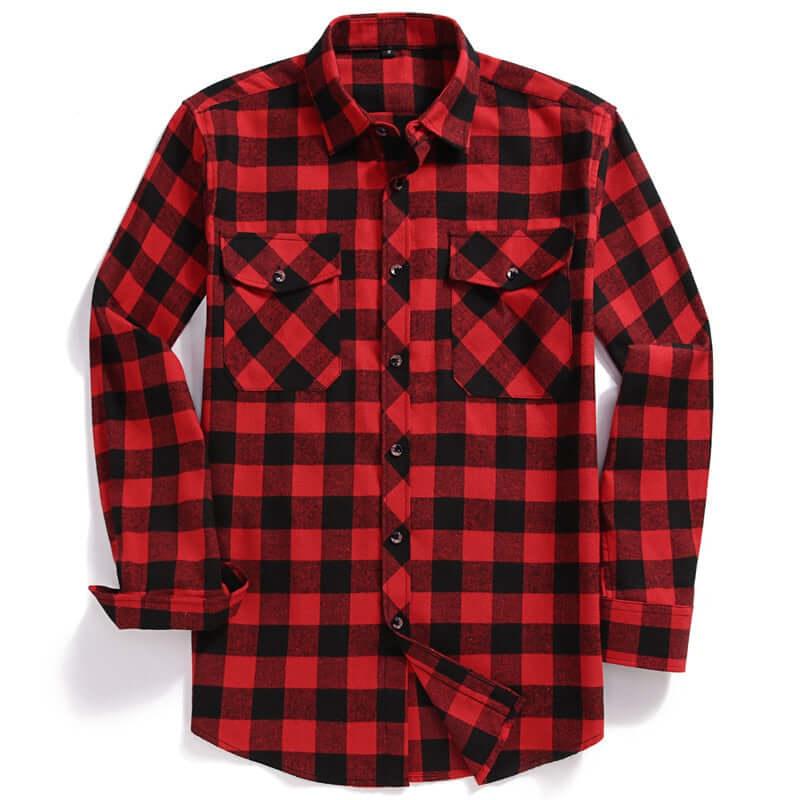 2022 New Men Casual Plaid Flannel Shirt Long-Sleeved Chest Two Pocket Design Fashion Printed-Button (USA SIZE S M L XL 2XL) - armamenter