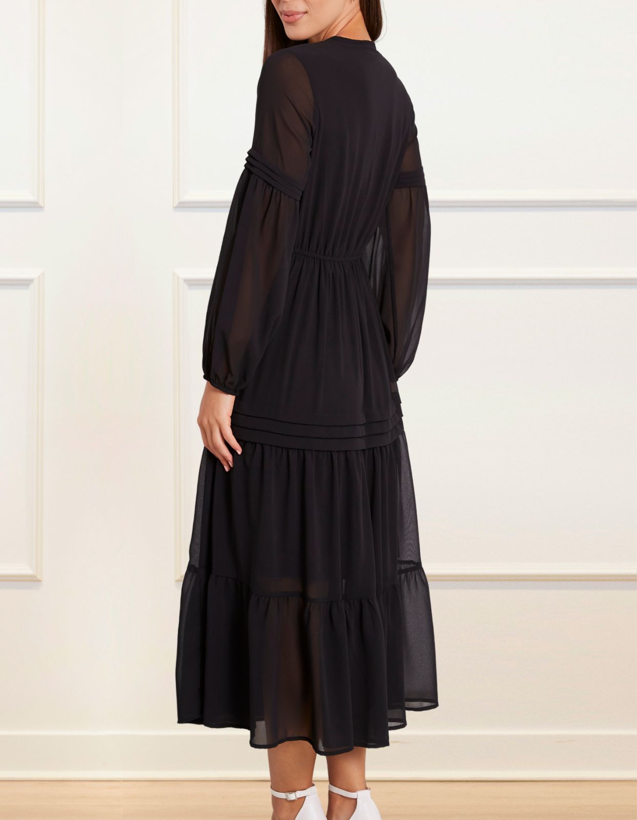 Raissa Midi Dress Tiered Solid black - armamenter