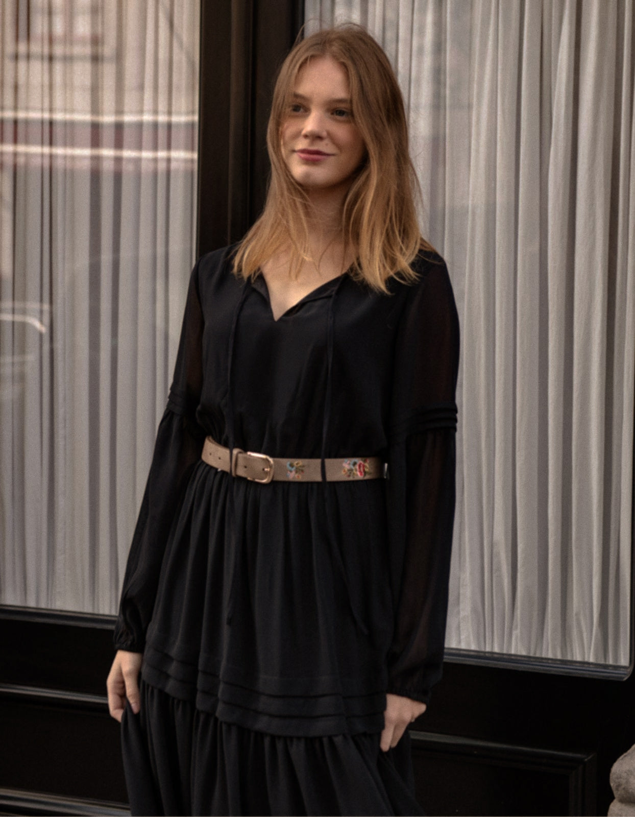 Raissa Midi Dress Tiered Solid black - armamenter