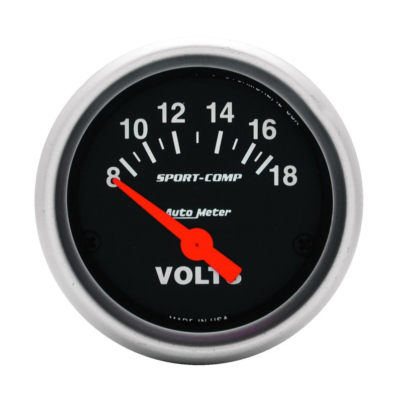 Autometer Sport-Comp 52mm 8-18 Volt Electronic Voltmeter Gauge - armamenter