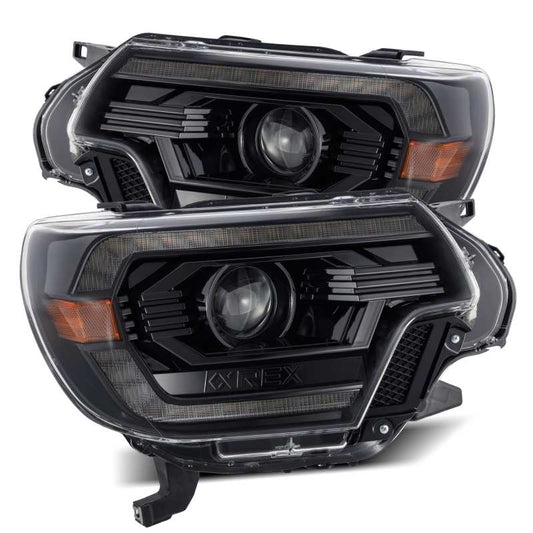 AlphaRex 12-15 Toyota Tacoma LUXX LED Projector Headlights Plank Style Alpha Black w/DRL - armamenter