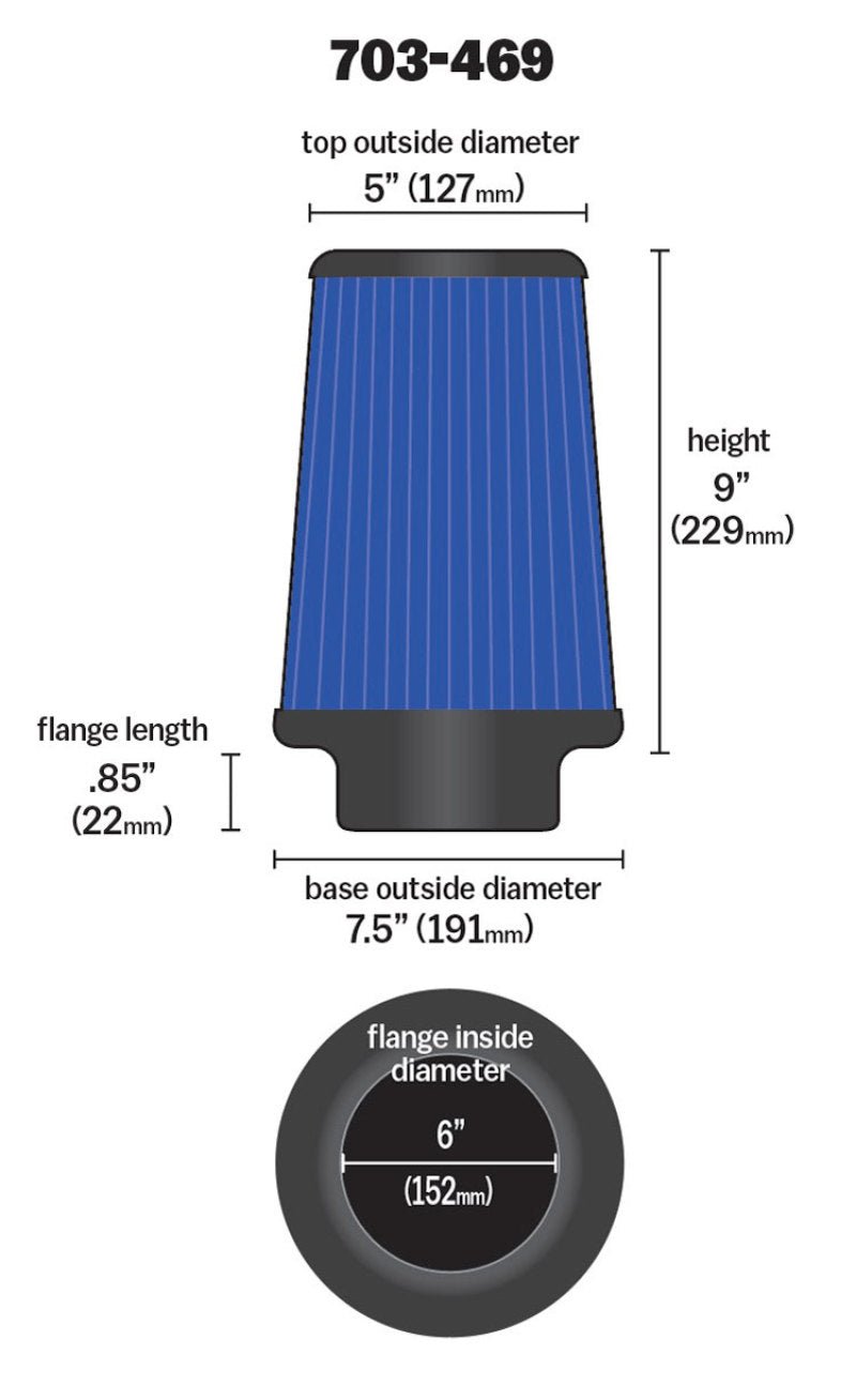 Airaid Universal Air Filter - Cone 6 x 7 1/4 x 5 x 9 - Blue SynthaMax - armamenter