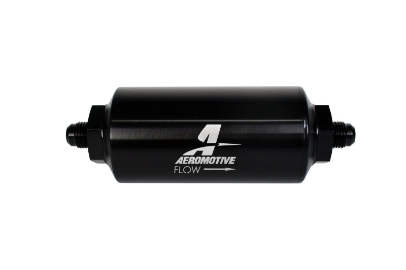 Aeromotive In-Line Filter - (AN-6 Male) 40 Micron Stainless Mesh Element Bright Dip Black Finish - armamenter