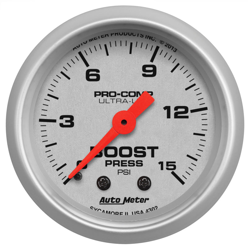 Autometer Ultra-Lite 52mm 0-15 PSI Mechanical Boost Gauge - armamenter