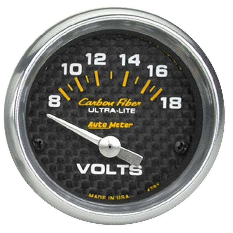 Autometer Carbon Fiber 52mm 8-18 Volt Electronic Volt meter - armamenter