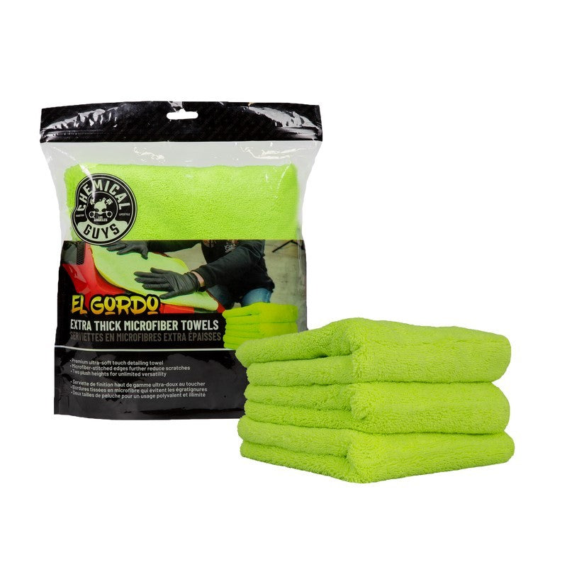 Chemical Guys El Gordo Thick Microfiber Towel - 16.5in x 16.5in - Green - 3 Pack