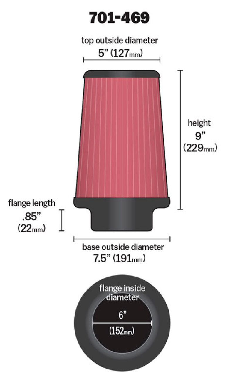 Airaid Universal Air Filter - Cone 6 x 7 1/4 x 5 x 9 - armamenter