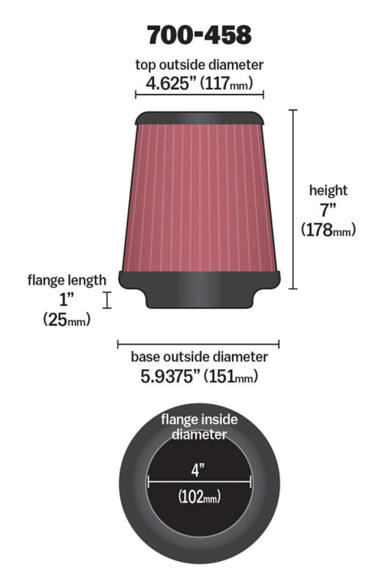 Airaid Universal Air Filter - Cone 4 x 7 x 4 5/8 x 7 w/ Short Flange - armamenter