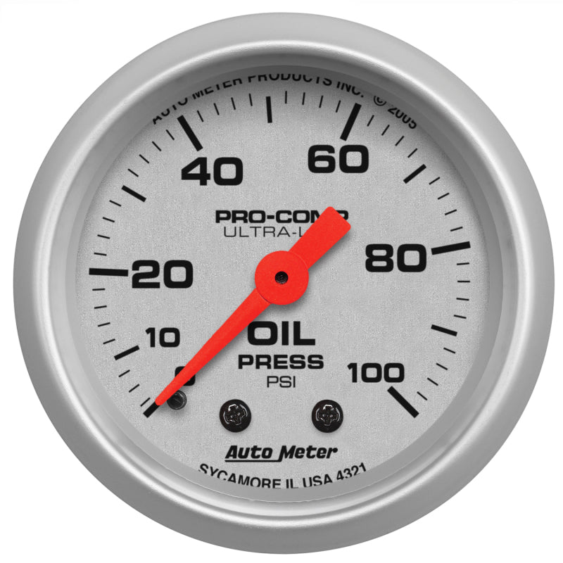 Autometer Ultra-Lite 52mm 0-100 PSI Mechanical Oil Pressure Gauge - armamenter