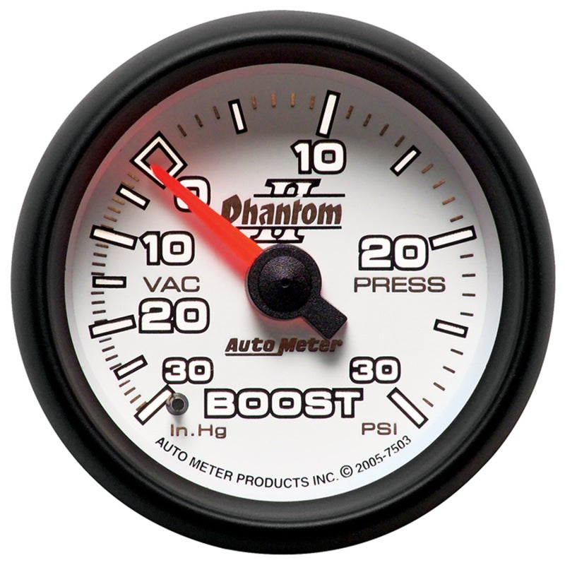 Autometer Phantom II 52.4mm Mechanical Vacuum / Boost Gauge 30 In. HG/30 PSI - armamenter