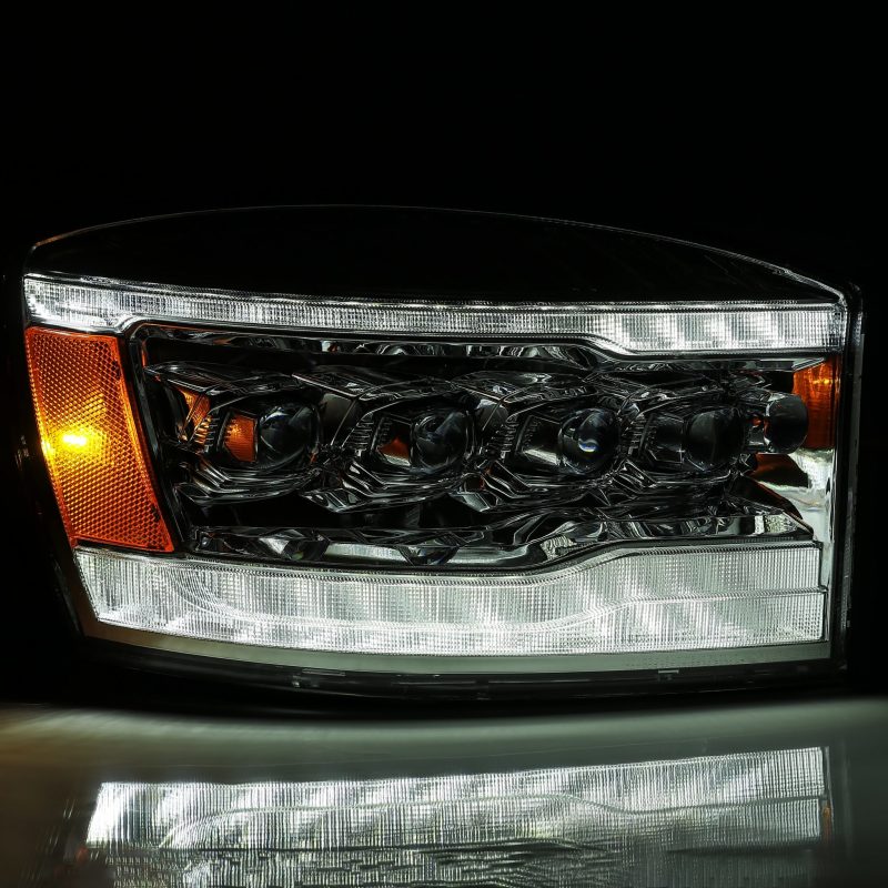 AlphaRex 06-08 Dodge Ram 1500HD NOVA LED Proj Headlights Plank Style Blk w/Seq Signal/DRL/Amber LED - armamenter