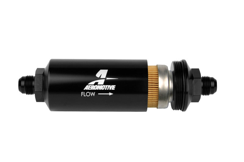 Aeromotive In-Line Filter - (AN -8 Male) 10 Micron Fabric Element Bright Dip Black Finish - armamenter