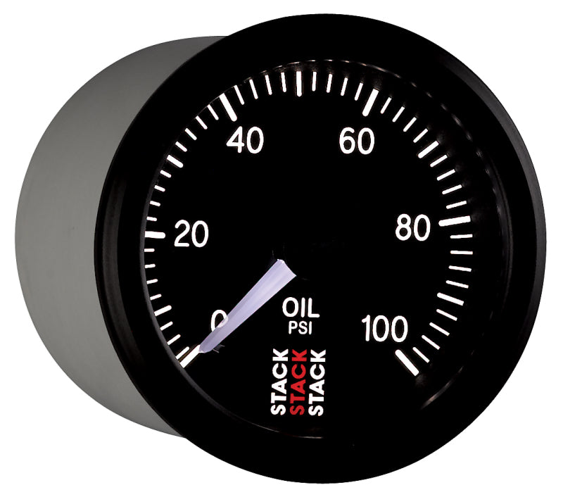 Autometer Stack 52mm 0-100 PSI 1/8in NPTF (M) Mechanical Oil Pressure Gauge - Black - armamenter