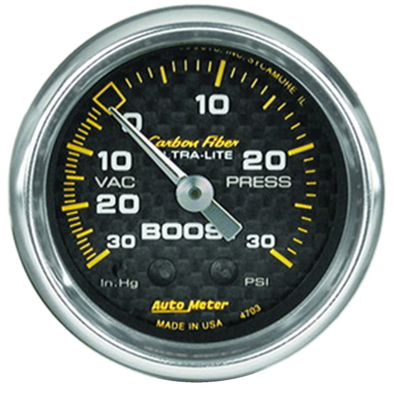 Autometer Carbon Fiber 52mm 30 PSI Mechanical Boost Gauge - armamenter