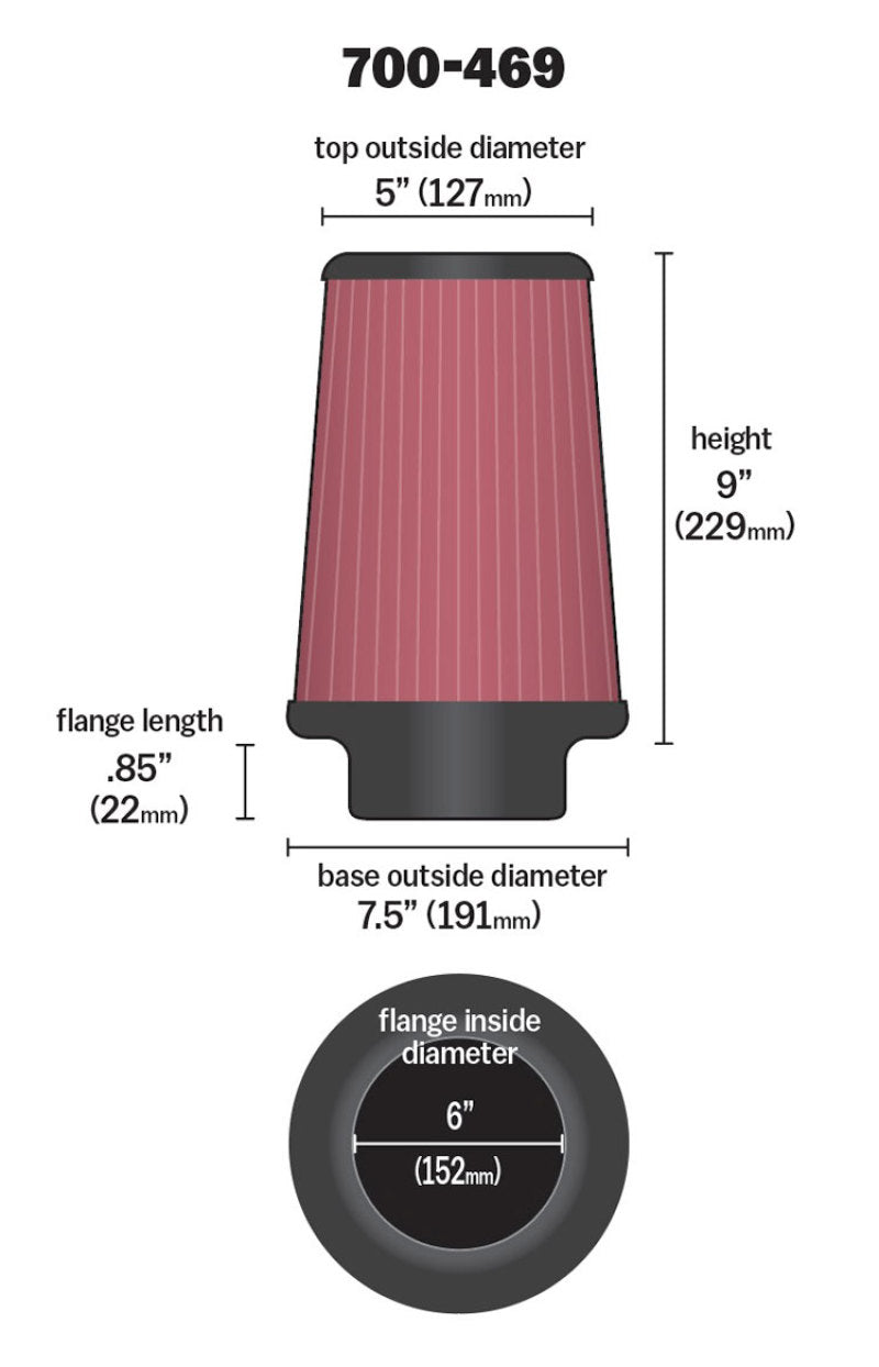 Airaid Universal Air Filter - Cone 6 x 7 1/4 x 5 x 9 - armamenter