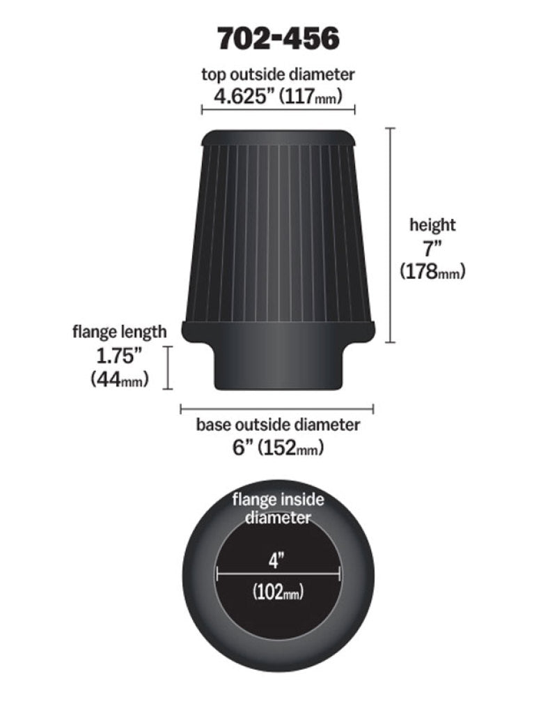 Airaid Universal Air Filter - Cone 4 x 7 x 4 5/8 x 6 - armamenter