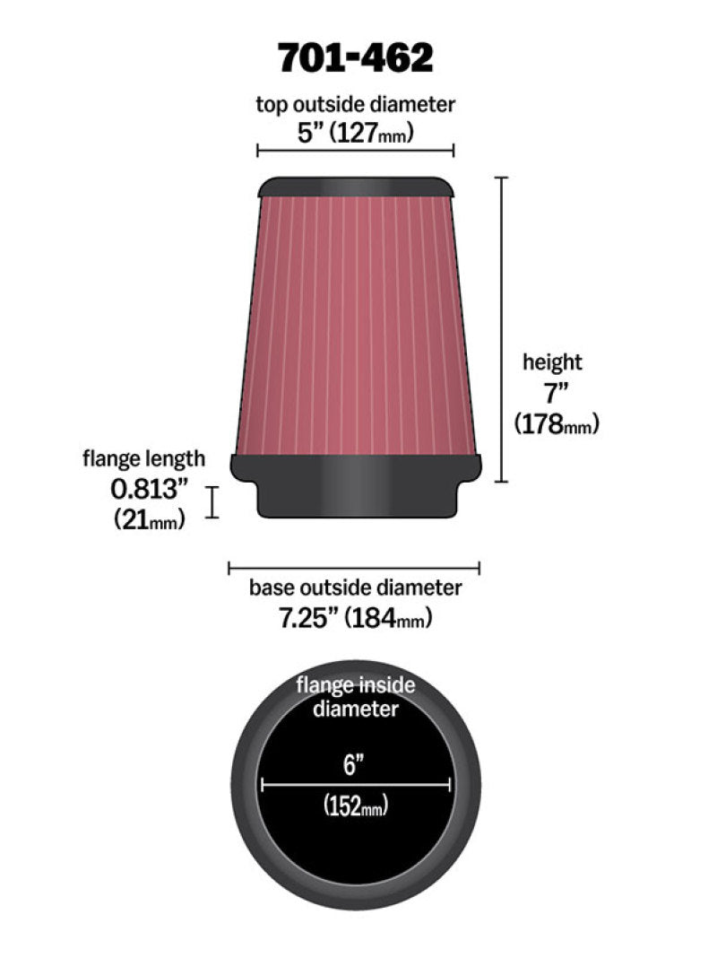 Airaid Universal Air Filter - Cone 6 x 7-1/4 x 5 x 7 - armamenter